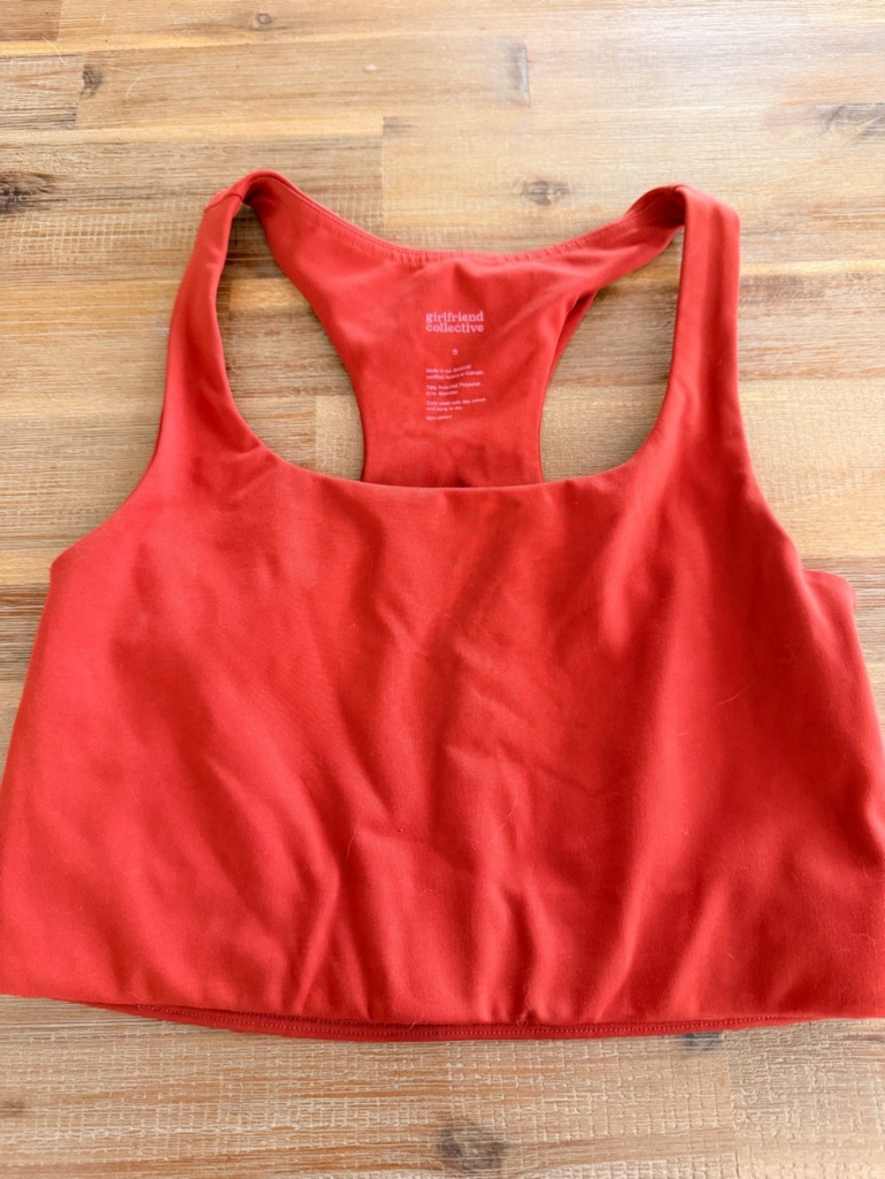 girlfriend collective burnt orange racerback sports bralette
